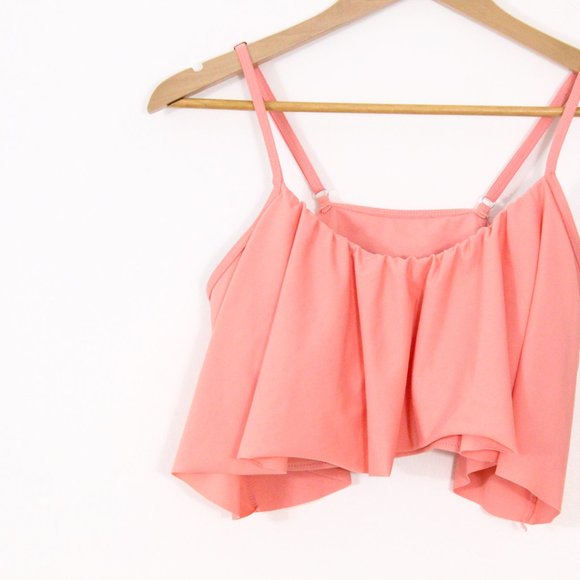 Women's Bikini Swimsuit Falbala Ruffled Bathing Suit Coral Top - Picture 3 of 6